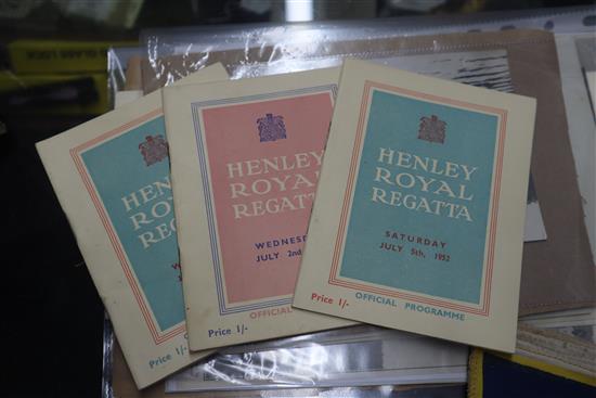 A collection of Henley Royal Regatta ephemera, including photographs, a 1959 Meet flag and other items,